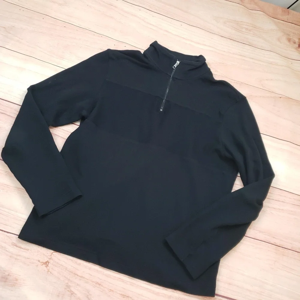 Ted Baker Sweater Mens Medium Black 1/4 Zip Mock‎ Neck Knit Cotton Pullover